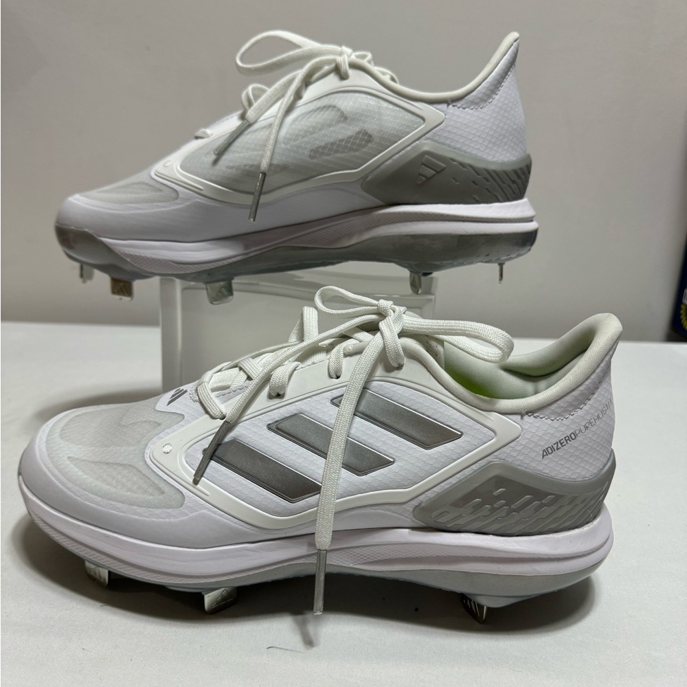 Adidas PureHustle 2 Elite Metal Womens Softball Cleats, White Silver, 8 Unisex - Picture 4 of 6